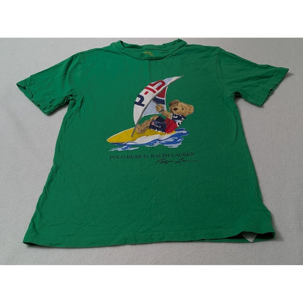 RALPH LAUREN Green Short Sleeved Polo Bear T-Shirt Med 10-12‎ Boys Youth Sailing